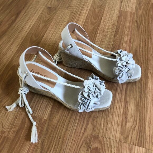 NWT Jutelia Made In Spain Women’s Suede Flower Wedge Espadrilles - Picture 7 of 14